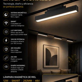 Lampara Magnética de Riel 12W SMART TX1240Z-12 292mm 120º 48 v Difusor BK 700 lm