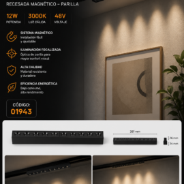 Lampara Magnética de Riel 12W 3000K TX2340S-12 261mm 48v Parilla 261*26*24 BK Riel T2510