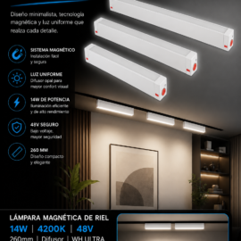 Lampara Magnética de Riel 14W 4200K TS2240S-14 260mm 48v Difusor WH ULTRA
