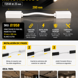 Conector T23U05 WH para Riel Magnético T2510 de 23 mm x 280 mm Blanco Ultra
