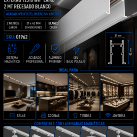 Riel Magnético Externo T2510 WH LAIKO 2 MT 31*42 mm Recesado Blanco