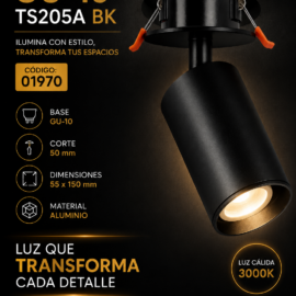 Foco Empotrable GU-10 TS205A BK Negro 55 x 150 mm (50 mm) Aluminio