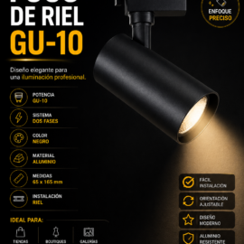 Foco de Riel GU-10 TS42C Recesado BK Dos Fases Negro AL 65X165 mm