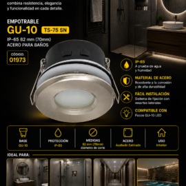 Empotrable GU-10 TS-75 SN IP-65 82 mm (70mm) Acero para Baños
