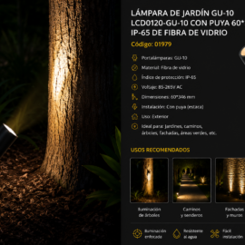 Lampara de Jardín GU-10 LCD0120-GU-10 con Puya 60*346 IP-65 de Fibra de Vidrio