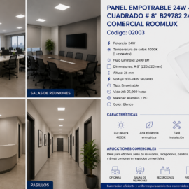 Panel Empotrable 24W 4000K Cuadrado # 8" B29782 2400LM Comercial ROOMLUX