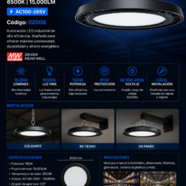 Lampara UFO 150W 6500K B60716 AC100-265V. MEAN WELL 15,000LM IP20
