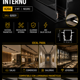 Riel Magnético Interno K20A 2 MT Negro