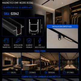 Riel Magnético Interno 1 MT Magnético Empotrable Negro (K20A)