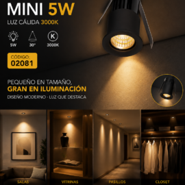 Empotrable Mini 5W 3000K LCS7240R-5 BK Negro Ø 35MM (40*59) 30° 100-240V Aluminio