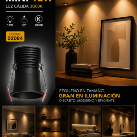 Empotrable Mini 12w LCS7260-12 BK Recesada LED Ø 3000K Negra Ø 50MM (60*82) 30° 100-240V