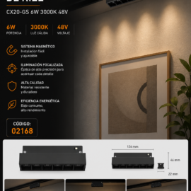 Lampara Magnética de Riel 6w 3000k CX20-GS 48V