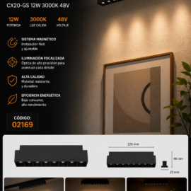 Lampara Magnética de Riel 12W 3000K CX20-GS 48V