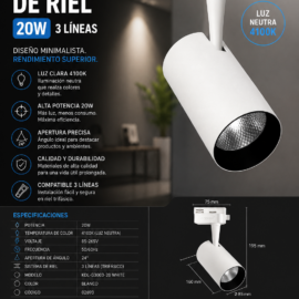 Foco de Riel 20w 4100k KDL-G3003-20 WHITE 3 LINEAS 85-265V