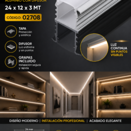 Perfil T Gris 24 x 12 x 3 MT Aluminio con Difusor