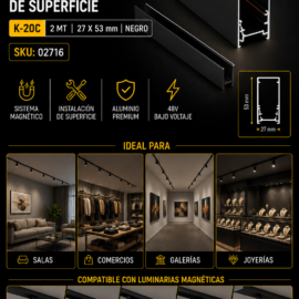 Riel Magnético de Superficie K-20C 2 MT X 27 X 53 K-20C Negro