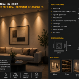 Empotrable Lineal 2W 3000K 37x37 mm Negro 30° Lineal Recesada LZ-XD600 LED