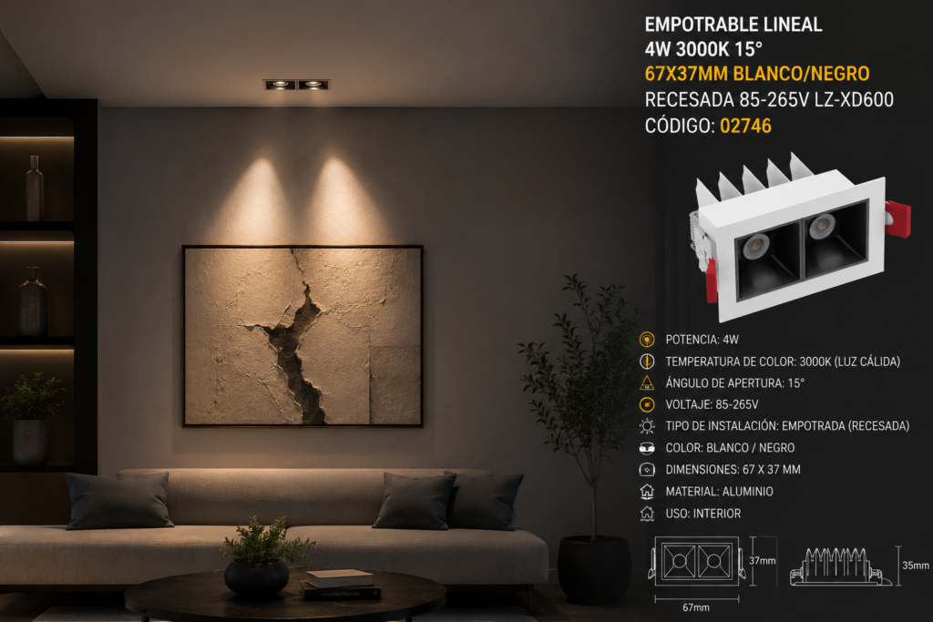 Empotrable Lineal DOTS 4w 3000k 67X37mm Blanco/Negro 15° Recesada 85-265V LZ-XD600
