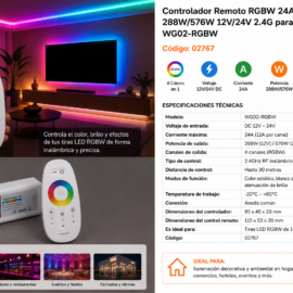 Controlador Remoto RGBW 24A 288W/576W 12V/24V 2.4 G para Cinta LED RGBW WG02-RGBW