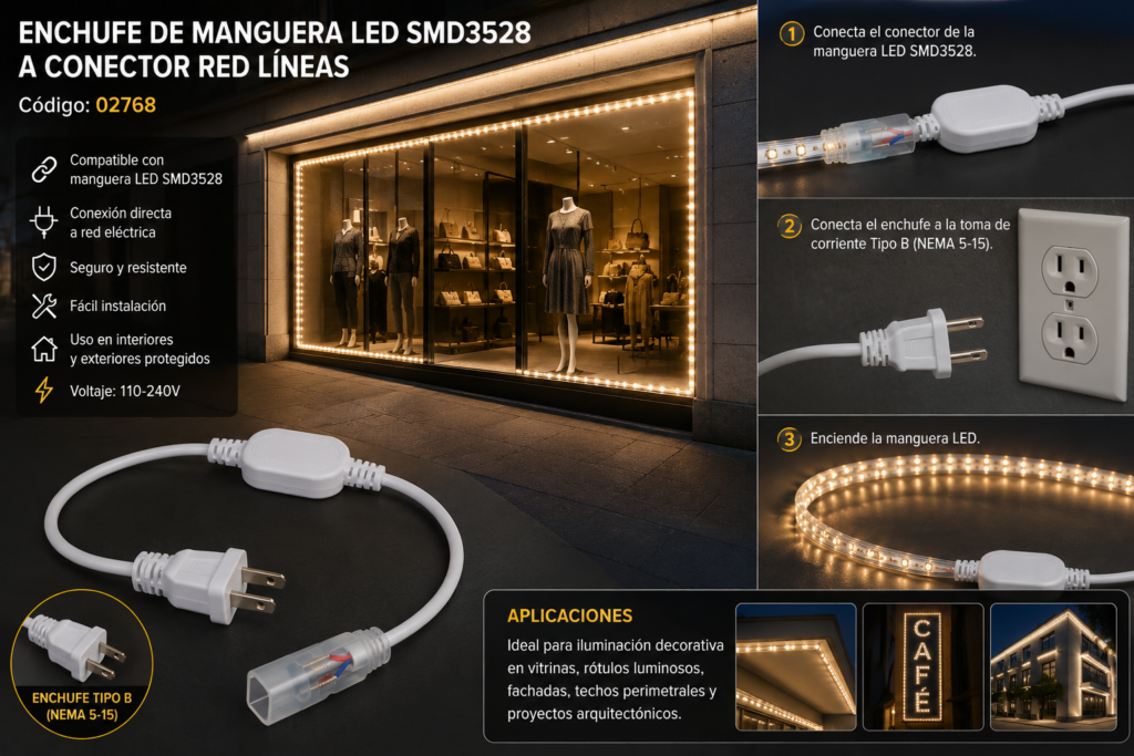 Enchufe de Manguera LED SMD3528 a Conector Red Líneas