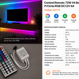 Control Remoto 72w 44 Botones Infrarrojo P/Cinta RGB DC12V 6A