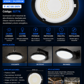 Lampara UFO 200W 6500K B60718 AC100-265V 24,000LM IP65 358*76 mm