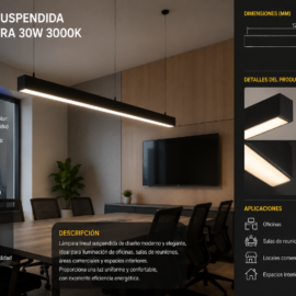 Lámpara Suspendida 30w 3000k LZ-BGD1200 Lineal Negra 120° 85-265V 1200X40X70