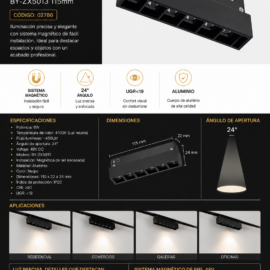 Lampara Magnética de Riel 6w 4100K 115mm BY-ZX5013 24° 48 V Recesada Magnético