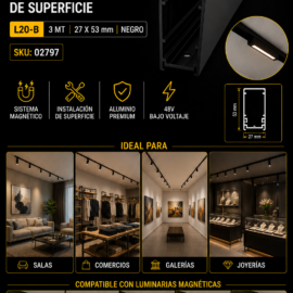 Riel Magnético de Superficie L20-B 3MT 27X53mm Negro