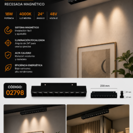 Lampara Magnética de 18w 4000k LG/GS-18N 24° 48V Recesada Magnético