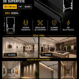 Riel Magnético de Superficie 25*50*1MTS Negro
