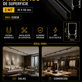 Riel Magnético de Superficie 2 MT X 25 X 50 Negro
