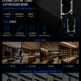 Riel Magnético Externo L20-P BK “LARKO” 3 MT Recesado Negro