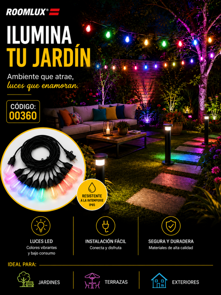Guirnalda LED 10MTS 1W Multicolor 100-130V IP-65 LX C/20 Bombillos B90155 de Colores