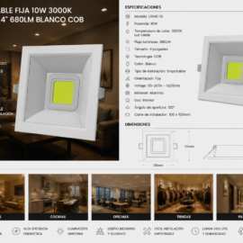 Empotrable Fija 10w 3000k L1840-10 4" 680LM Blanco COB