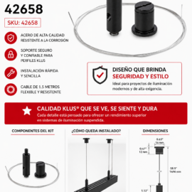 Kit C28231L07 de Suspendido Negro con Cable de 1.5 MT KLUS
