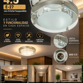 Empotrable de Ahorro E-27 Ø F3-4 4.5″ SN C/Cristal Suspendido