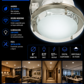Empotrable de Ahorro Ø F3-80T 8″ con Cristal Suspendido Evoligth