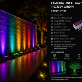 Lampara Lineal 24W 1MT RGB 110/230V Jardín