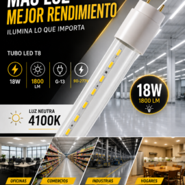 Tubo LED 18w 4100K Clear T8 G-13 B25515 90-277v 1800 lm Vidrio ROOMLUX