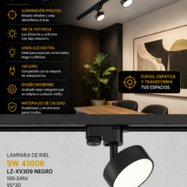 Lampara de Riel 9W 4100k LZ-XV309 Negro 100-245v 95*30