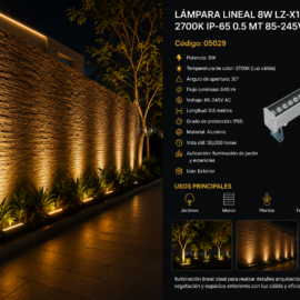 Lampara Lineal 8W LZ-X105 30º 2700K IP-65 0.5 MT 85-245V de Jardín