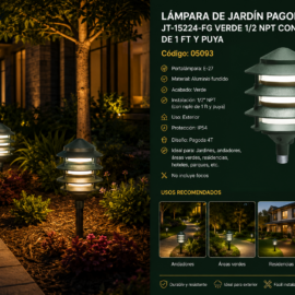 Lampara de Jardín Pagoda 4T E-27 JT-15224-FG Verde 1/2 NPT Con Niple de 1 FT y Puya