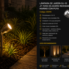 Lampara de Jardín GU-10 JT-15103 SS Acero Inoxidable 316L Marino con Puya (outlet)
