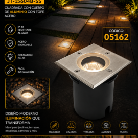 Empotrable Piso GU-10 JT-15604B-SS 110mm IP-65 Cuadrada con Cuerpo de Aluminio con Tope Acero