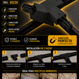 Conector para Riel T 2 Fases (Líneas) Negro