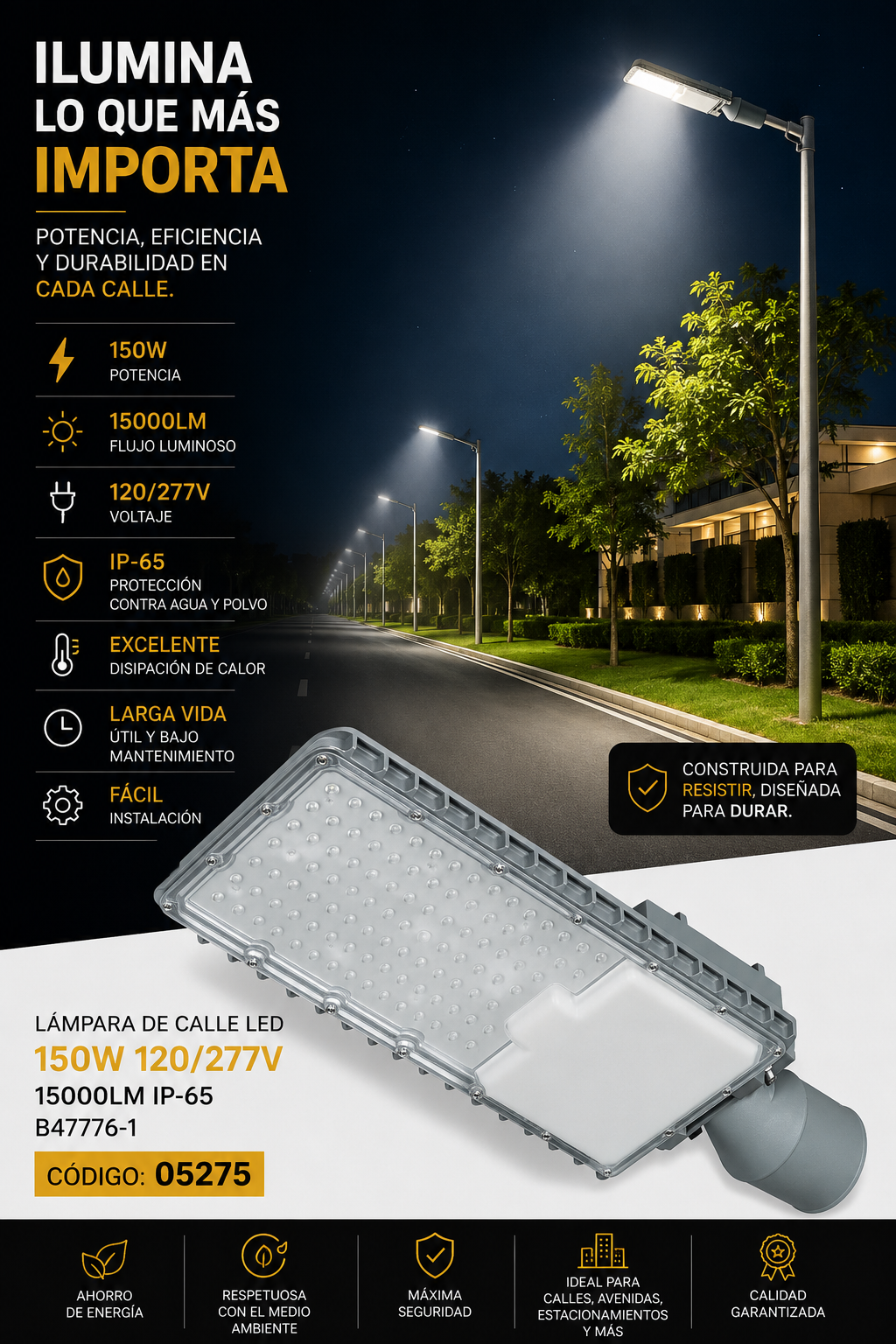 Lampara de Calle LED 150w 120/277v 15000lm B47776-1 IP-65 ROOMLUX