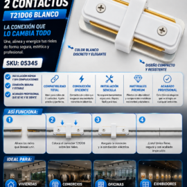 Conector Unión para Riel 2 Contactos T21D06 Blanco