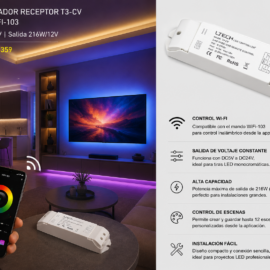 Controlador Receptor T3-CV para WI-FI-103 DC5V-CD24V Salida 216W/12V LTECH