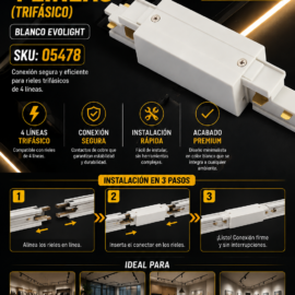 Conector para Riel Recto 4 Líneas (Trifásico) Blanco EVOLIGHT